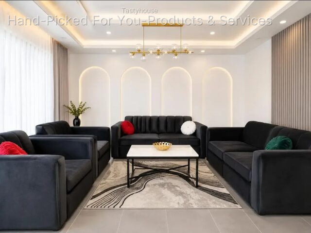 New 7 Seaters Dark Grey Sofa Set