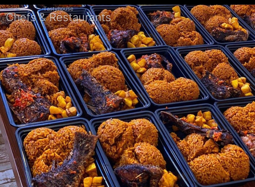 Smoky Jollof Rice, Croaker Fish and Fried Plantain