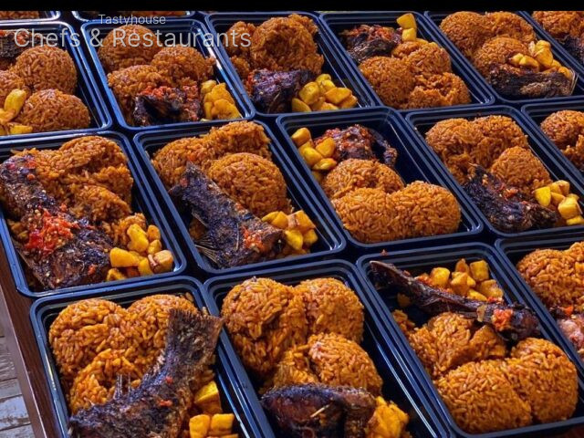 Smoky Jollof Rice, Croaker Fish and Fried Plantain