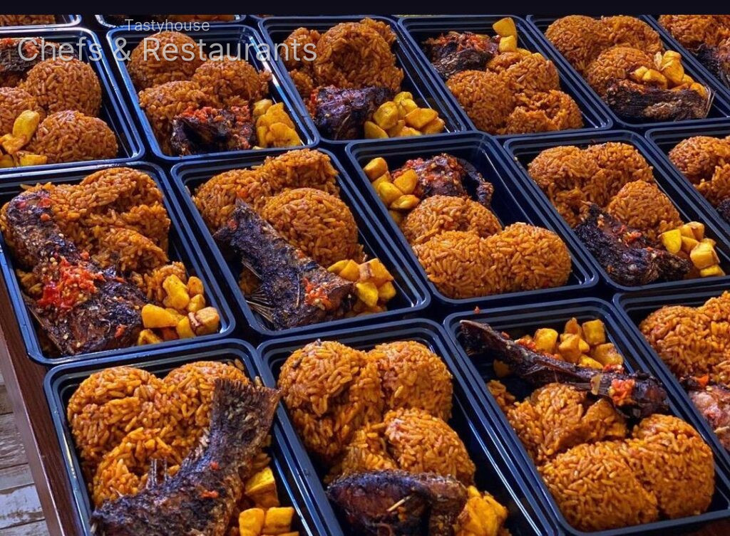 Smoky Jollof Rice, Croaker Fish and Fried Plantain