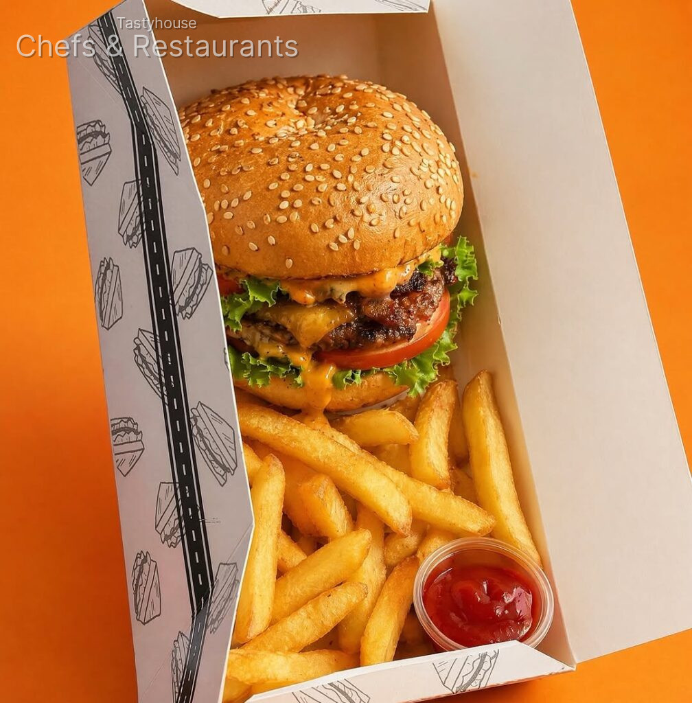 burger + fries & ketchup