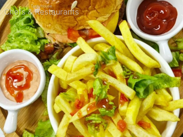 Classic chicken burger with fries