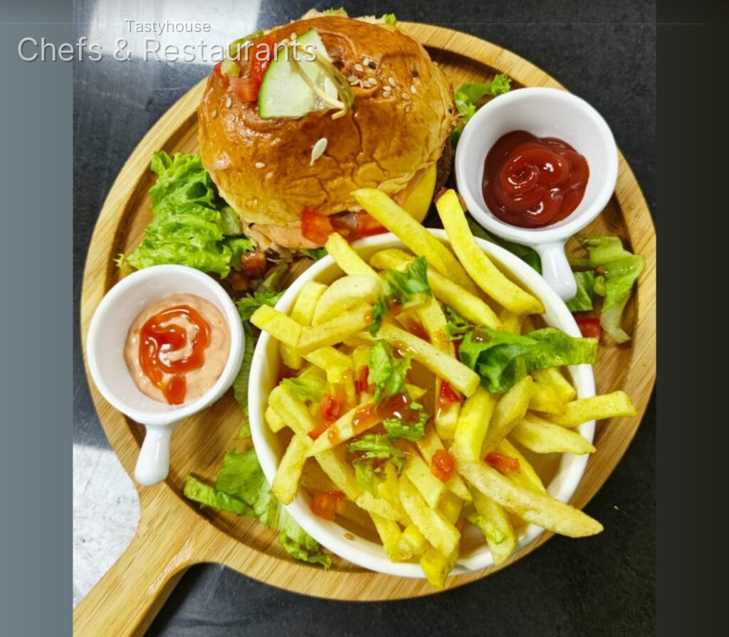 Classic chicken burger with fries