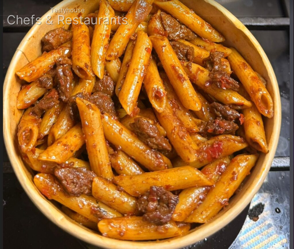Beef penne pasta and chicken