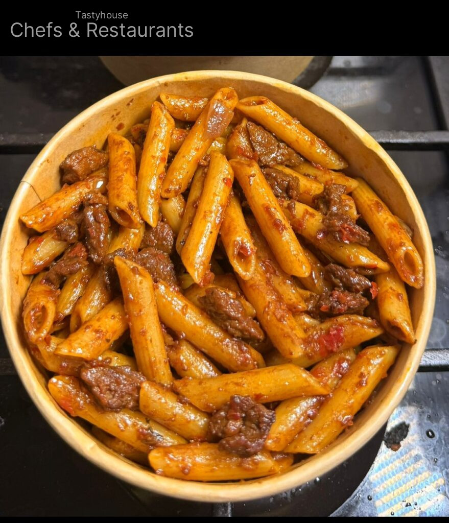 Beef penne pasta and chicken