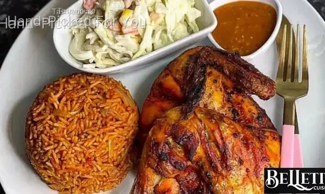 Jollof Rice, Fried Chicken, Plantain & Coleslaw