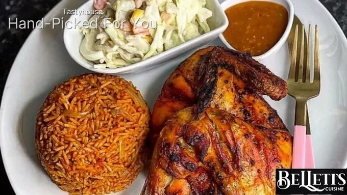 Jollof Rice, Fried Chicken, Plantain & Coleslaw