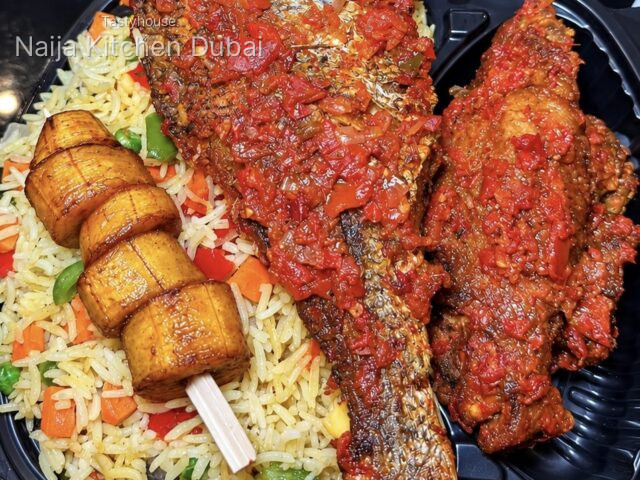 Basmati fried rice with peppered fish & turkey