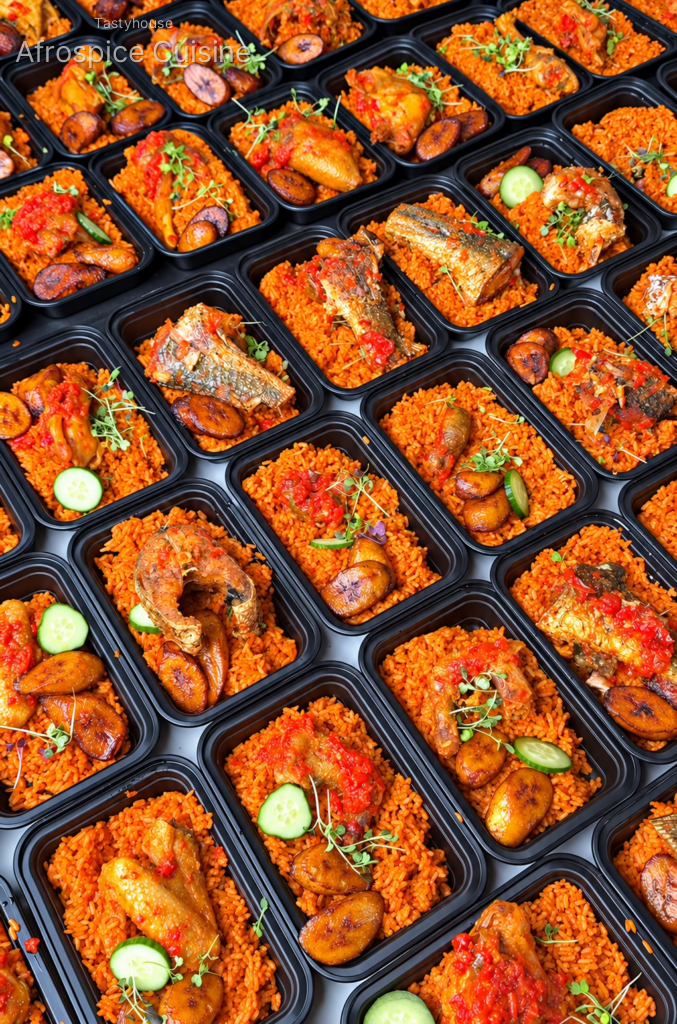 Jollof Rice & Fish, Chicken, Plaintain