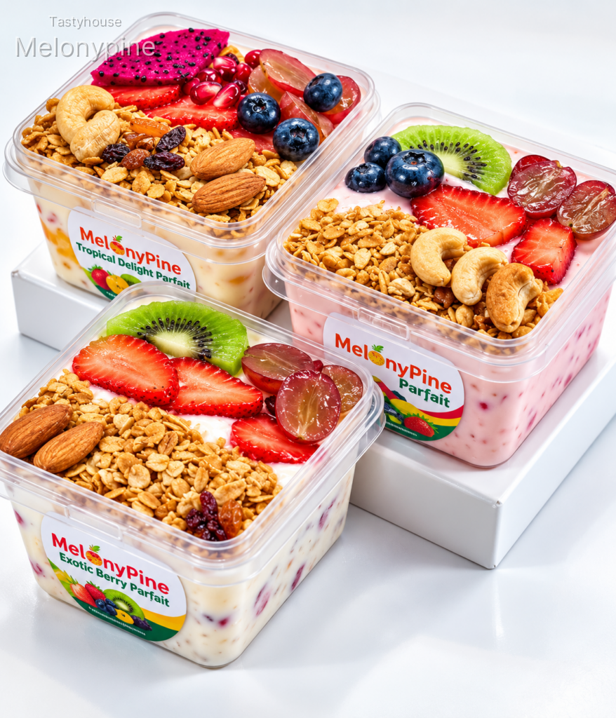 1 of Scarlett Berry 1 of Exotic Berry Parfait and 1 of Tropical Deluxe Parfait
