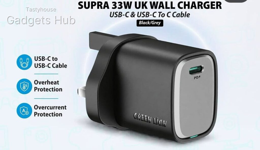 Green Lion Supra 33W UK Wall Charger + USB-C to USB-C Cable