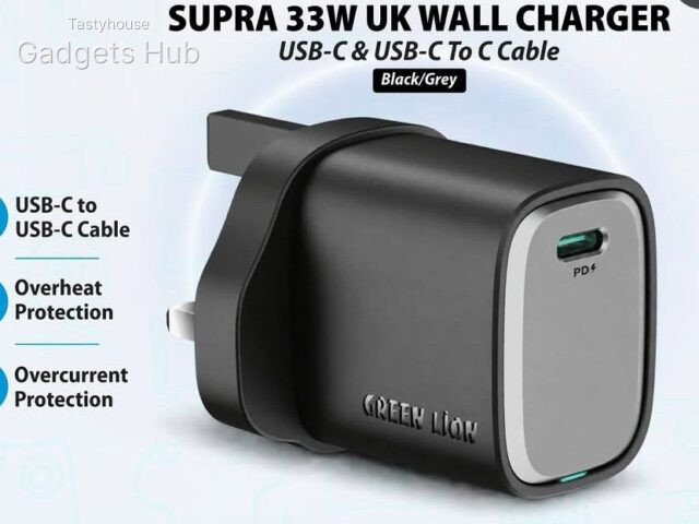 Green Lion Supra 33W UK Wall Charger + USB-C to USB-C Cable