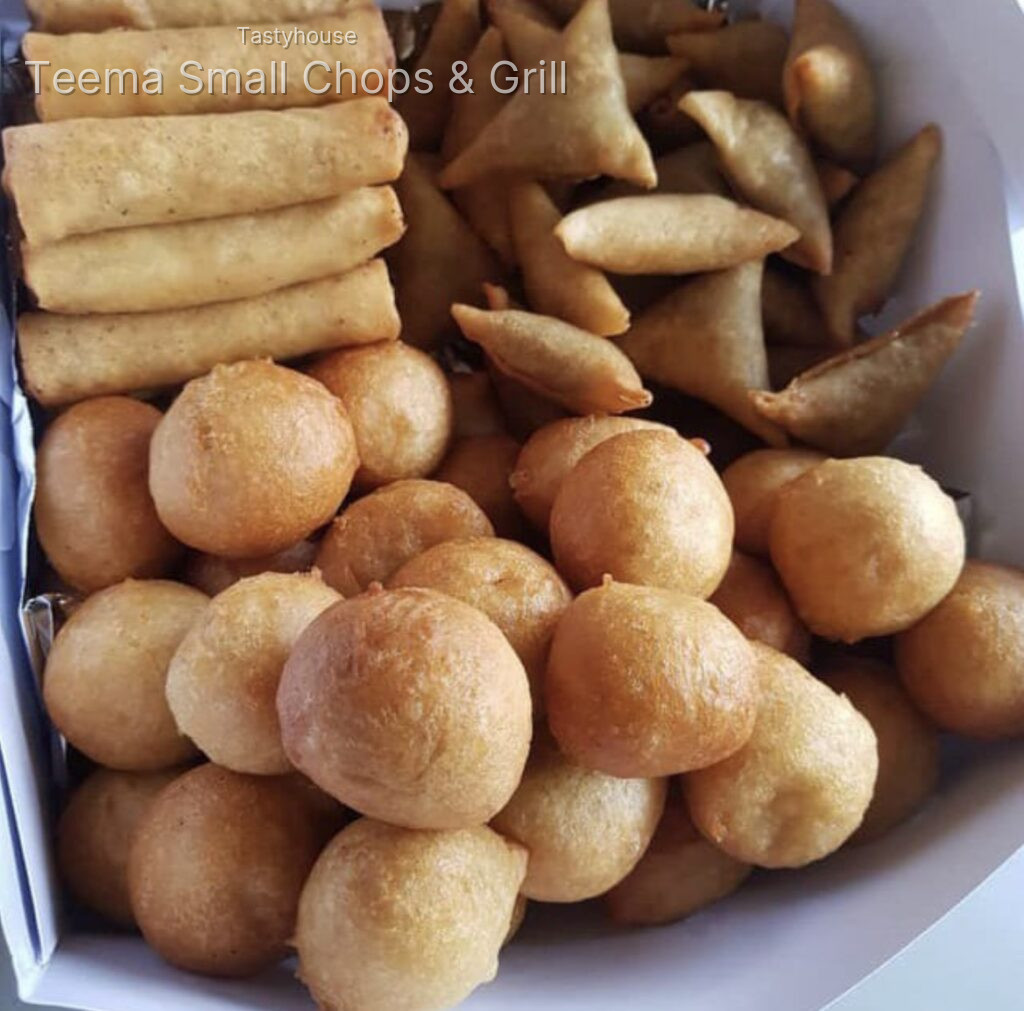 20.Samosas, 20 spring rolls and 40 puff puff