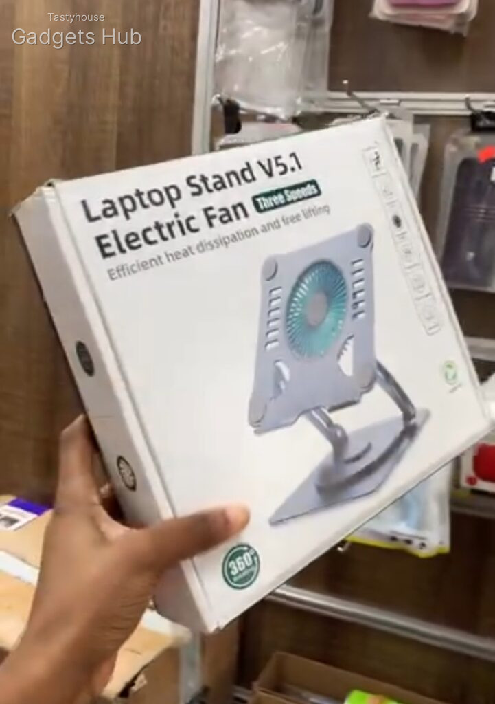 360° Laptop Stand with Built-in Rotating Cooling Fan