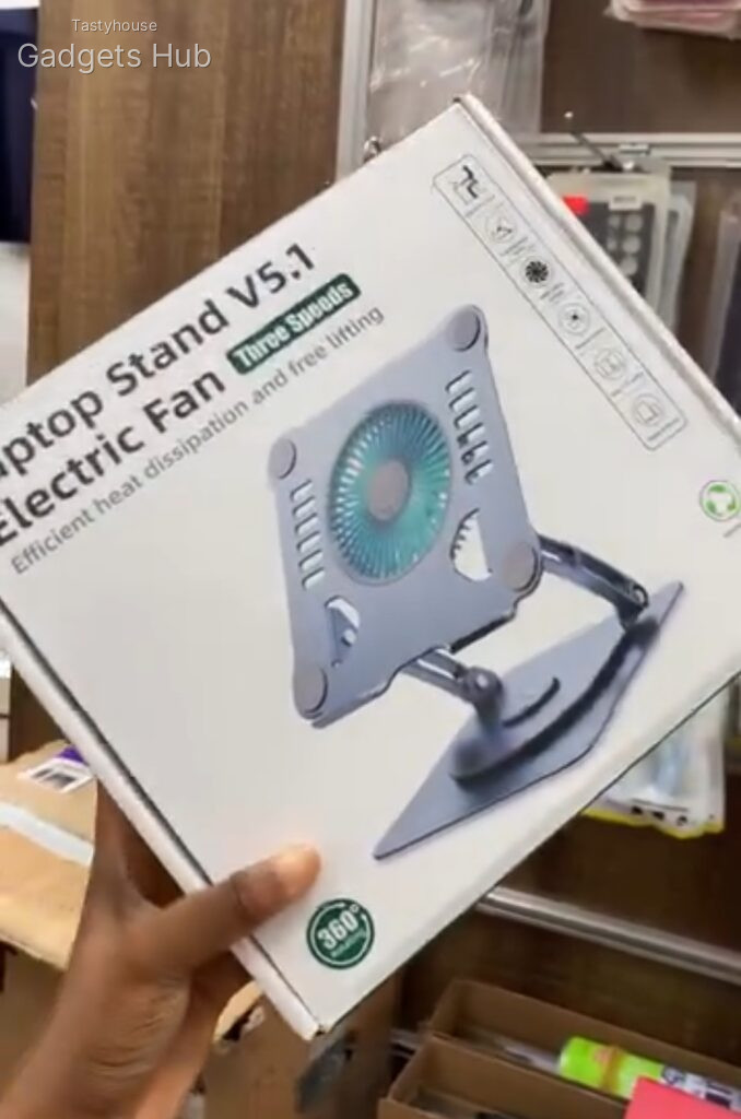 360° Laptop Stand with Built-in Rotating Cooling Fan
